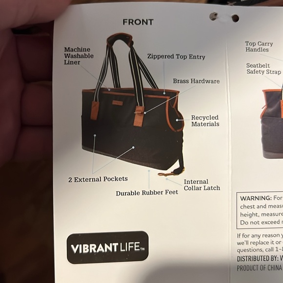 Vibrant Life Pet Tote Bag Carrier for Small Dogs & Cats 16 lbs  16” x 10” BNWT - Picture 13 of 15